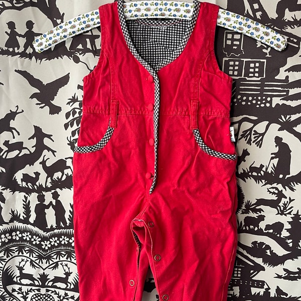 Baby Hose Overall Jeans erdbeerrot Pepita gefüttert Landhaus Mode