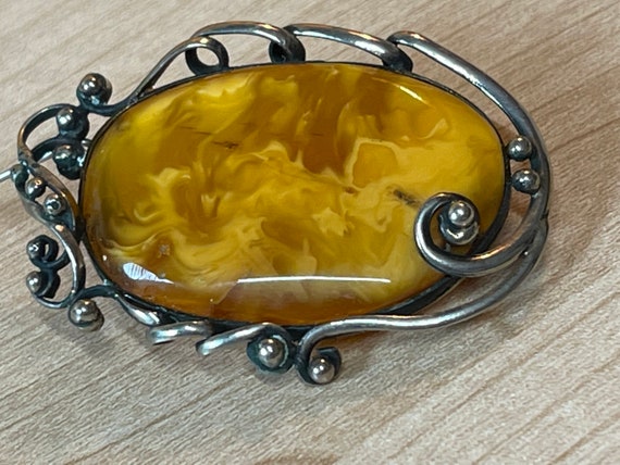 Brooch Amber old exceptionally rarely large Silve… - image 1