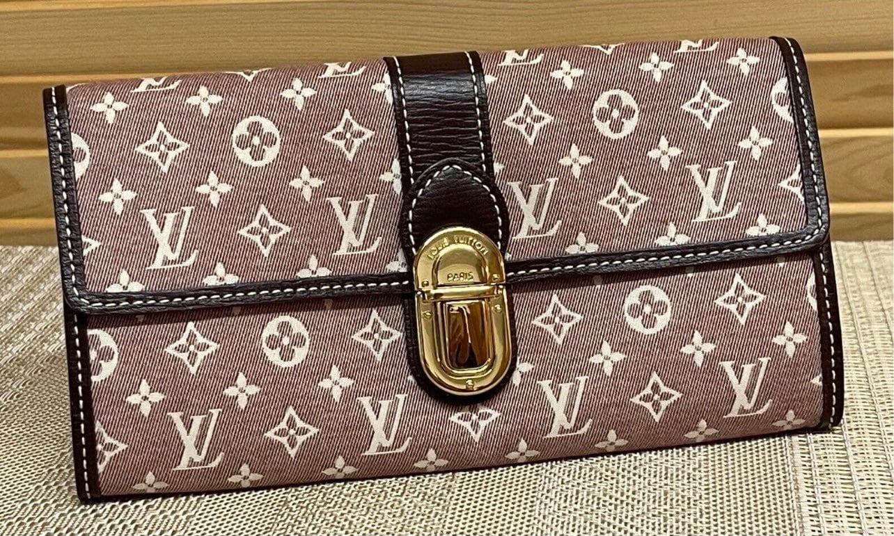 Louis Vuitton Black Mini Lin Canvas Trifold Compact Wallet Louis