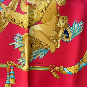Hermes silk scarf Paris Homage a Charles Garnier Caty Latham 1986 strawberry red lime green gold architect L Opera Garnier wonderful