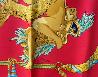 Hermes silk scarf Paris Homage a Charles Garnier Caty Latham 1986 strawberry red lime green gold architect L Opera Garnier wonderful