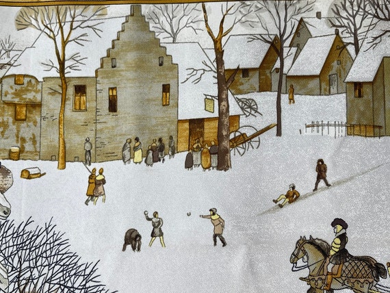HERMES シルクハンカチ 馬車と雪景色 HERMES シルクハンカチ 馬車と雪景色