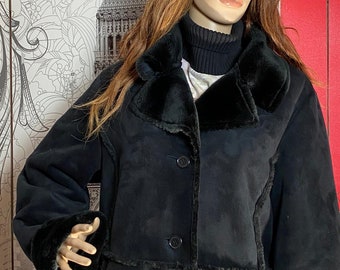 Women&#39;s Jacket Jacket Faux Fur Suede Effect black fake fur and suede TCM 42