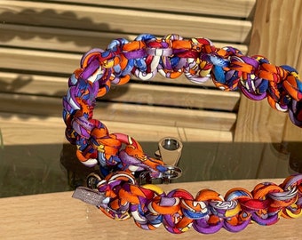 Hermes Paris Macramé Collar Necklace Bracelet Braided Silk Ribbons Intense Colors Orange Purple Unique Unique Piece