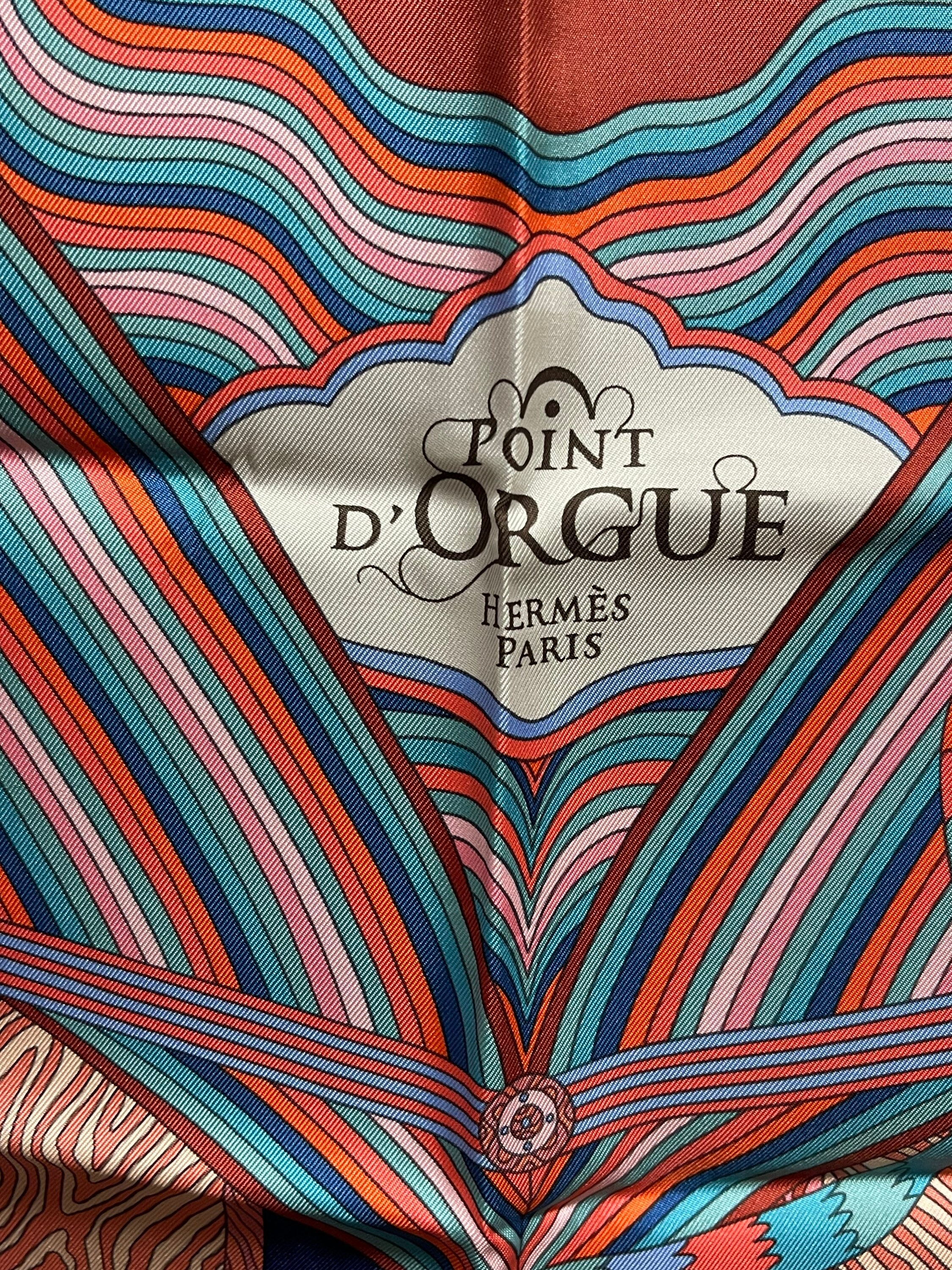 美品）エルメス POINT D'ORGUE スカーフ多彩色約90✖️90cm Hermes