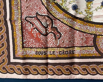 Hermes silk scarf Paris Sous La Cedre by Dimitri Rybaltchenko antique pink beautiful cedar donkey traditional very rare mosaic Hermès