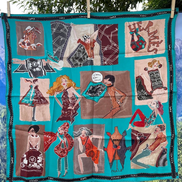 Hermes Silk Scarf Turquoise J aime mon carre for Colette Paris Design Saw Keng wanted rare and sought after 70 cm