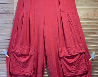 Pants Pluderhose rust red orange large size ladylike concealing stretch stretch stretchable