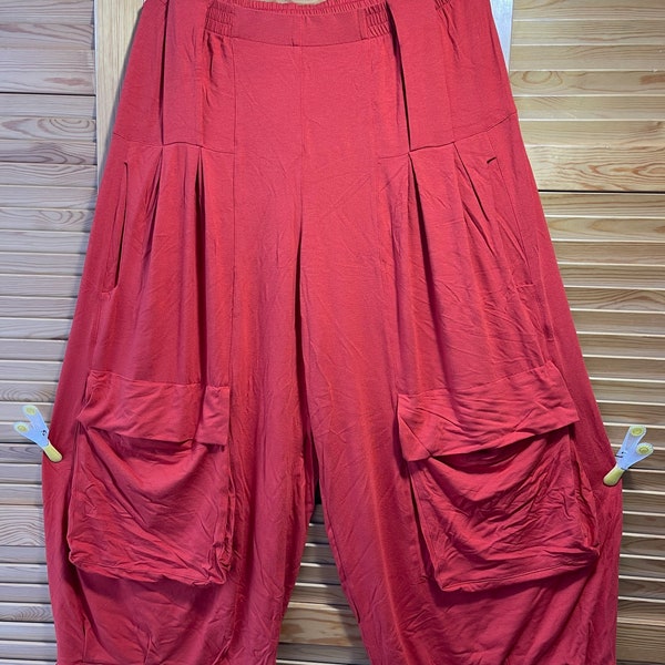 Pants Pluderhose rust red orange large size ladylike concealing stretch stretch stretchable