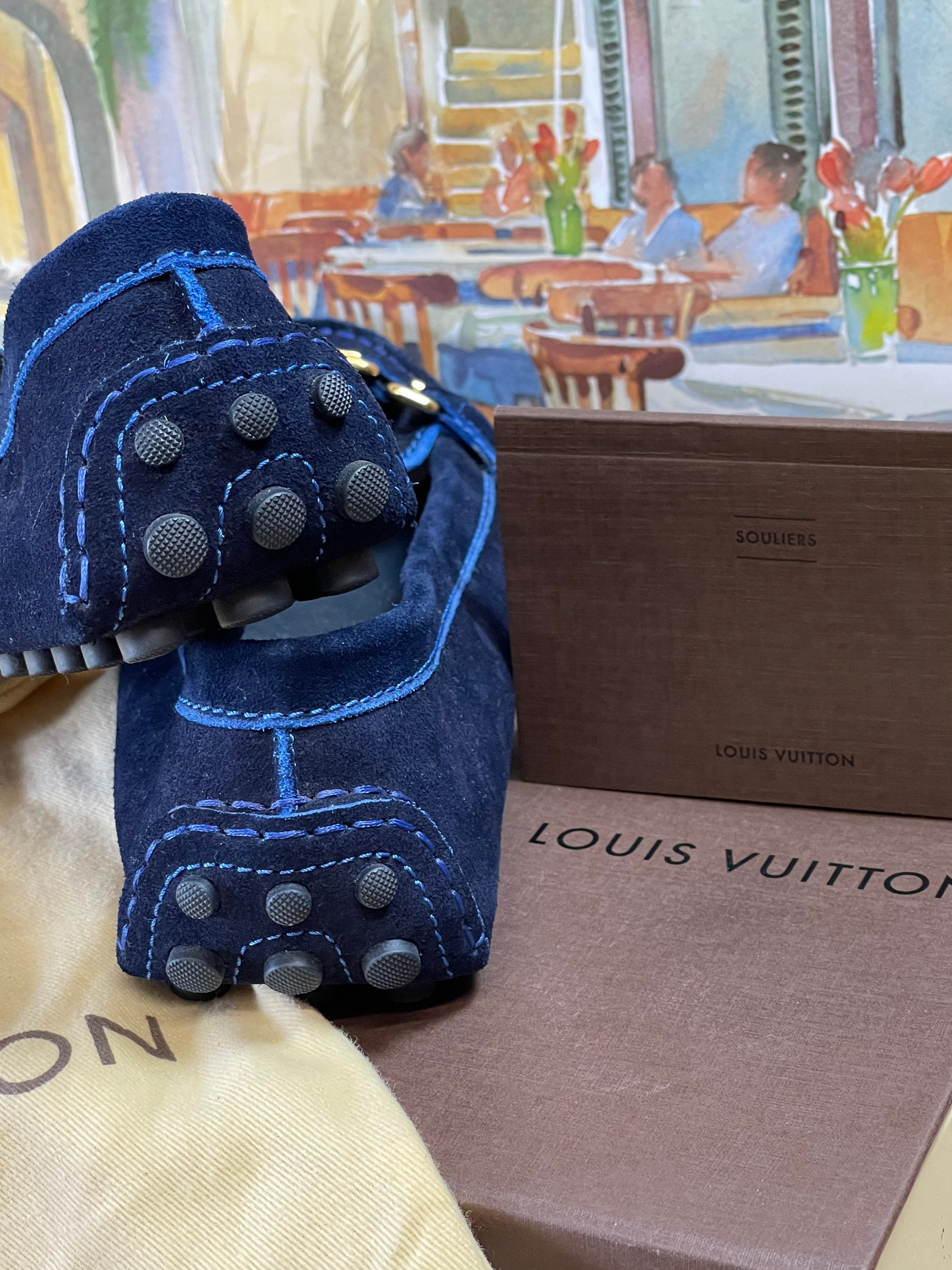 Louis Vuitton Women's Shoes Royal Blue Suede Initials 