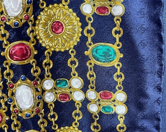 Chanel Silk Scarf Vintage Jewelry Jewels in Initials Ladylike Collectible rarely Eye-catcher extravagant night blue Night Blue