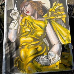 Picture painting canvas color unique unique piece hand painted after Tamara de Lempicka “The woman with the green glove” white glove Wow