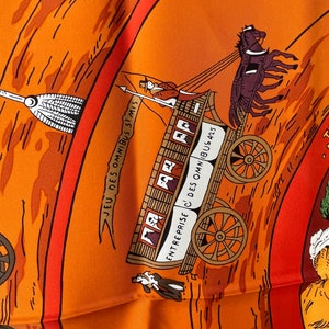 Hermes Silk Scarf Paris Jeu des Omnibus et Dames Blanche Hugo Grygkar Orange Rust Brown rarely enchantingly extraordinary