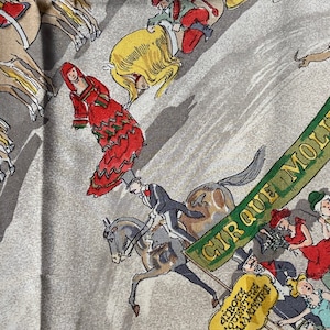 Hermes silk scarf Paris Cirque Moliere by Philippe Dumas 1983 anthracite horse show event special audience