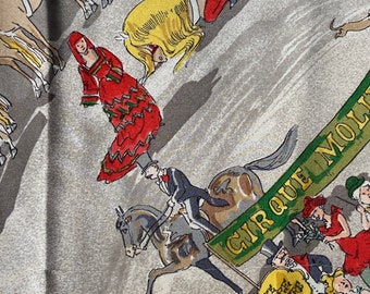 Hermes silk scarf Paris Cirque Moliere by Philippe Dumas 1983 anthracite horse show event special audience