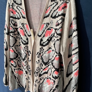 Lala Berlin, jacket cardigan salmon pink pigeon blue black glitter thread silver extravagant festive rare Christmas