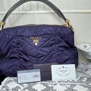 Prada Milano Bag Aubergine Tessuto Nylon Quilted Chevron Handbag Extravagantly Extraordinarily Ladylike Enchantingly Eye-Catcher
