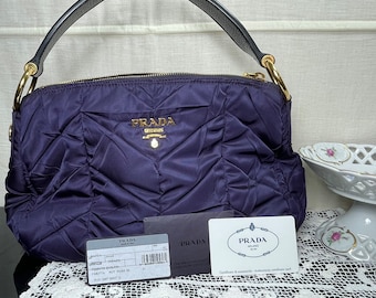 Prada Milano Bag Aubergine Tessuto Nylon Quilted Chevron Handbag