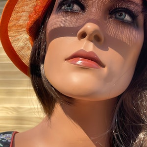 Hat sun hat silk orange handmade couture Berliner hatter flower lined cloche