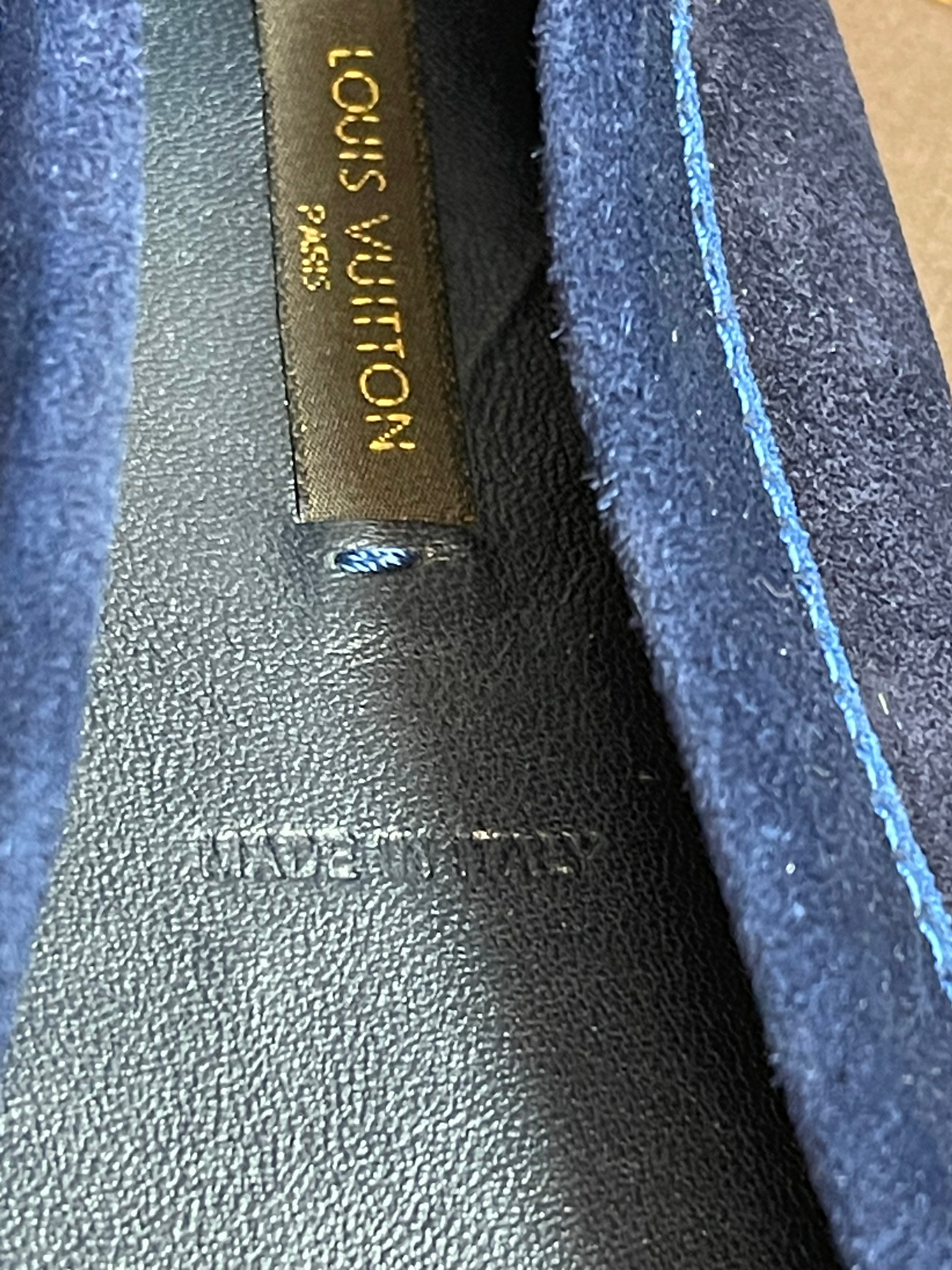 Louis Vuitton Authentic Women's Shoes Royal Blue Suede initials Gold