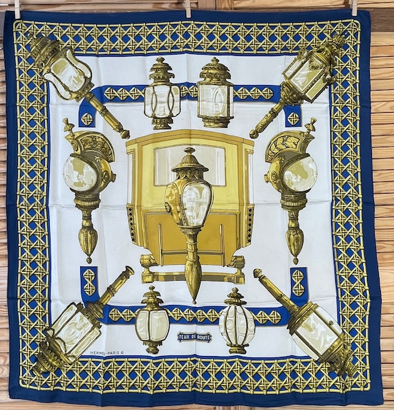 Hermes Silk Scarf Feux de Route 1971 Rare Navy Ro… - image 9