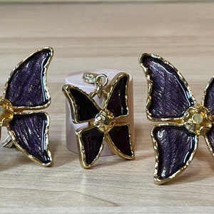 Yves Saint Laurent YSL Earrings Klips Pendant Trio rarely collectible collectors papillons Purple butterflies playful