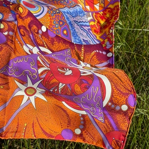 Cloth L ivresse de l infini by Zoe Pauwels Cloth Silk Scarf Single Piece Combined with Leather Purple Orange Unique Custom Made