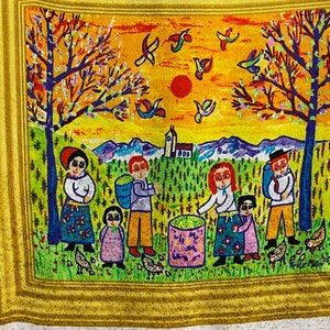 Silk scarf vintage Fritz Müller church colorful rolled edges