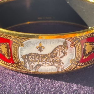 Authentic! Hermes Loquet Red Horse Equestrian Motif Bangle Bracelet Watch