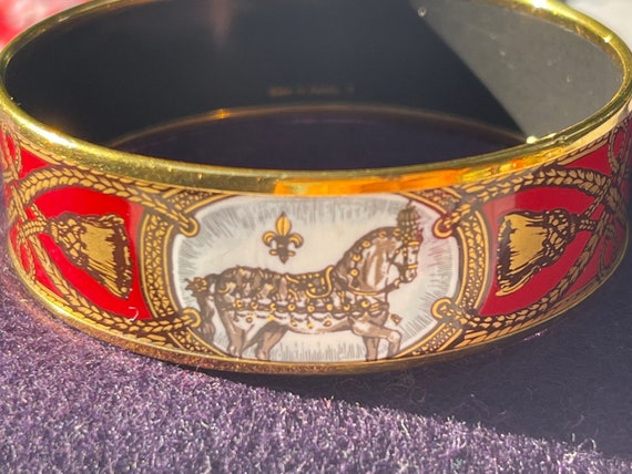 Bangles Hermes horse enamel burgundy gold motif G… - image 1