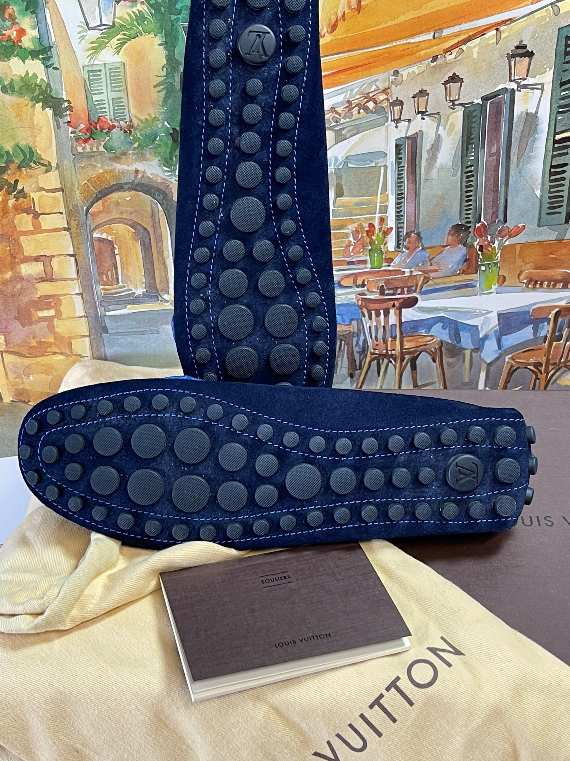 Louis Vuitton Royal Blue Velvet Loafers with Gold Logo Blue Velvet Loafer Gold Crown Flat - Merlutti main image 2