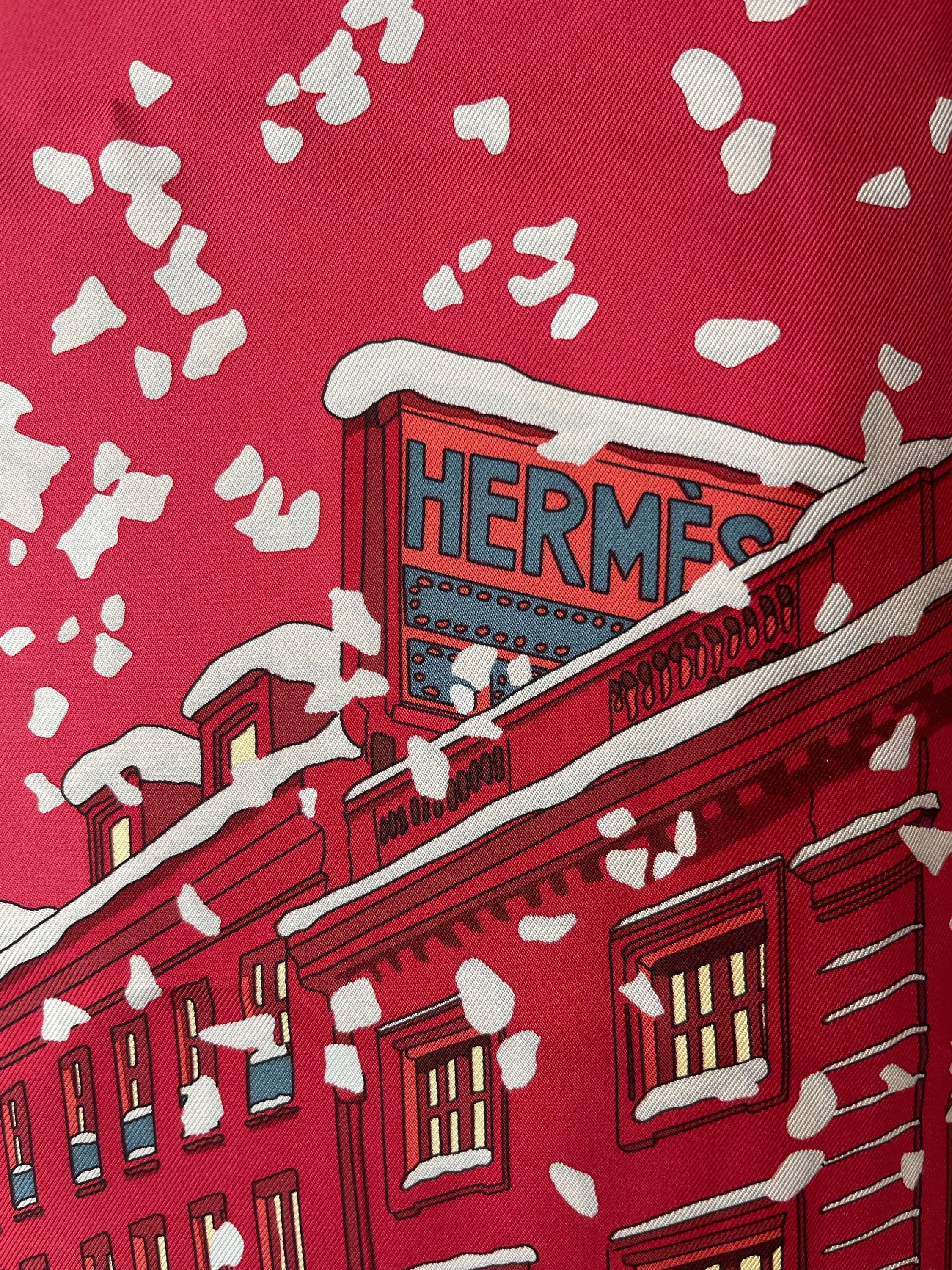Hermes Silk Scarf Paris Noel Au 24 Faubourg Wine Red - Etsy