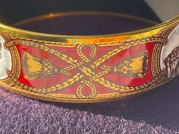 Bangles Hermes horse enamel burgundy gold motif G… - image 5