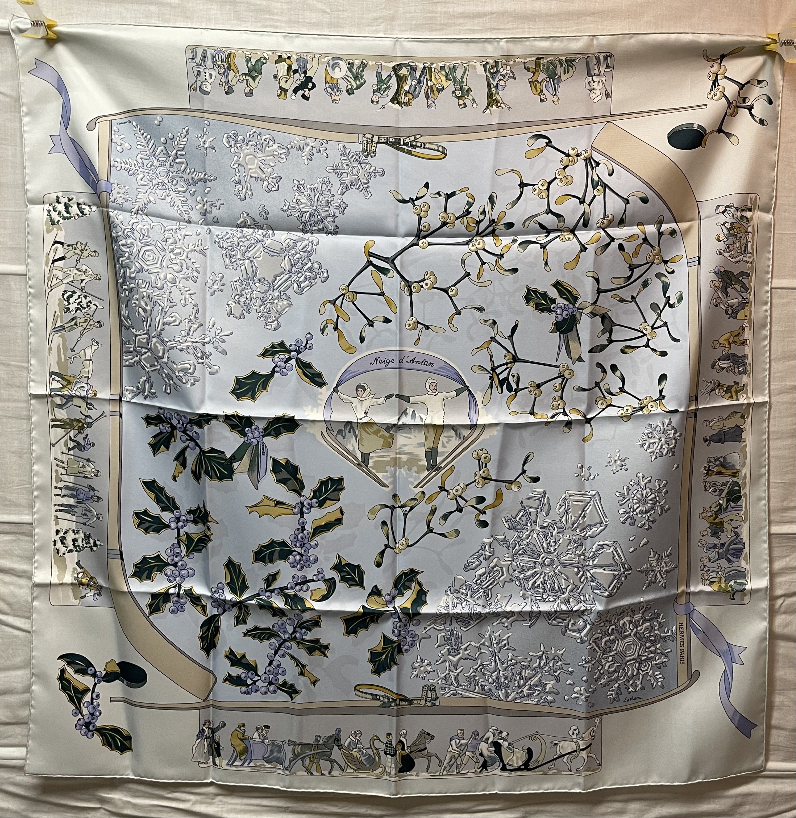 Hermes Silk Scarf Paris Neige D Antin Cathy Latham Ski Sleigh