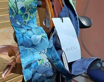 Bandeau GUCCI sold out hydrangeas blue extravagant pocket jewelry silk