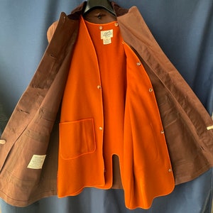 Hermes Paris Coat Women Macintosh M exceptional chestnut brown corduroy collar lining vest orange Scotland ladylike business fashion
