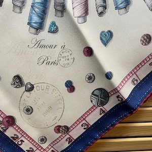 Longchamp silk scarf cloth sewing art handicrafts rare collector's item blue pink pink