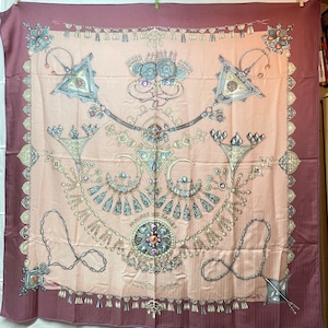 Hermes cloth carre geant Parures des Sables cloth stole old pink jewelry desert ornament 140 cm rarity