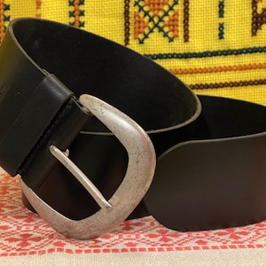 Esprit leather belt wide large buckle metal used look, silver colored 90 cm made in Germany