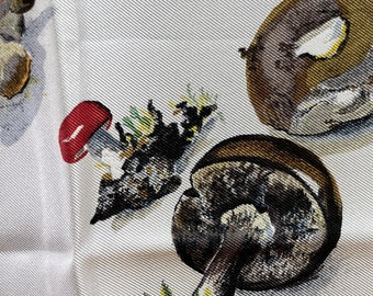 Hermes Silk Scarf Paris Les Champignons Anne Gavarnie Francoise de La Perriere Olive Mushrooms Autumn special Nature Harvest festivals