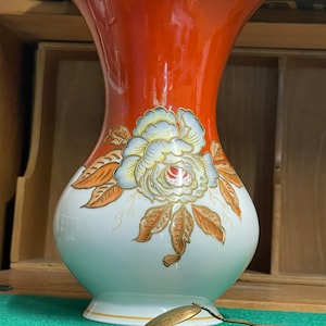 SCHAUBACH Vase handbemalt Goldrelief GDR Porzellan Goldrand DDR Vintage 50er Jahre selten