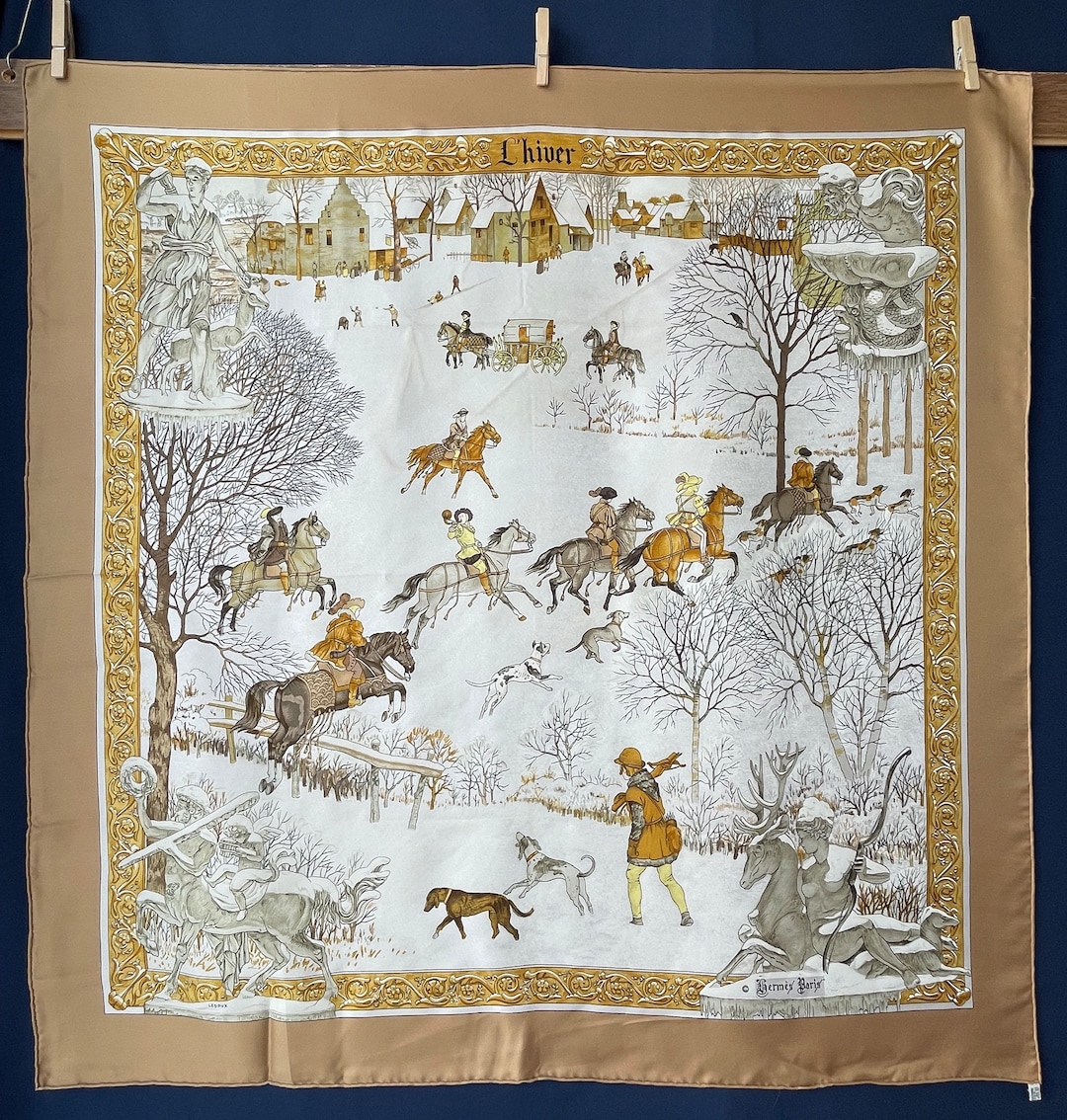 HERMES スカーフ　L'hiver Hermes Silk Scarf L Hiver by Philippe Ledoux Winter Extraordinary