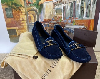 Louis Vuitton Women's Shoes Royal Blue Suede Initials 