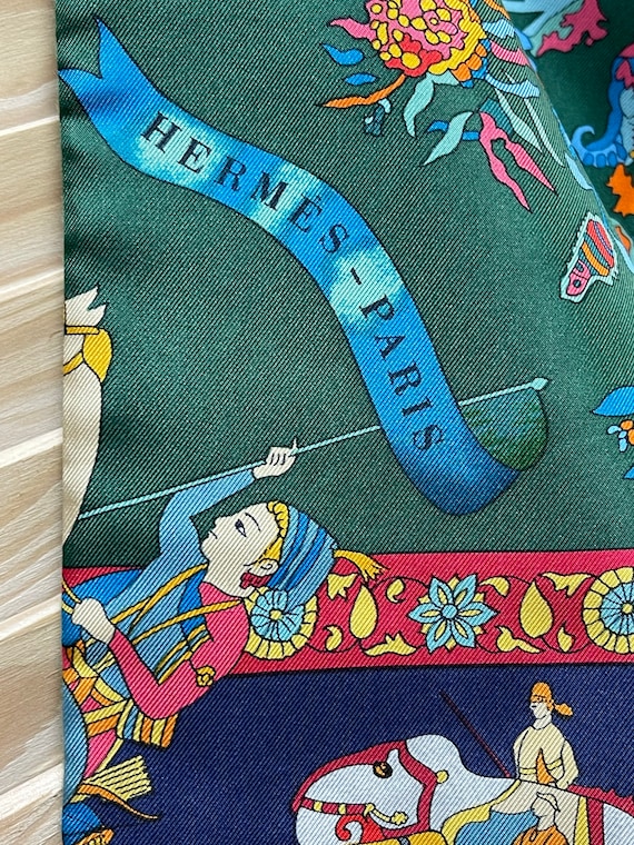 HERMES ファンタジーインディア シルクスカーフ Hermes Scarf Two Sides Fantasiesindines Silk Angora Green