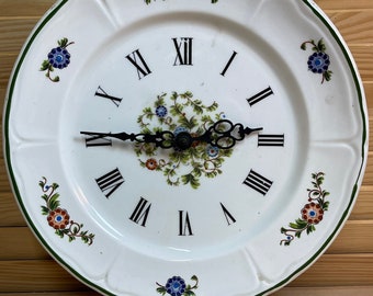Kitchen Clock Ceramic Country House Style Old 1950 Grandmother's Times Shabby Chic Vintage Floral Floral Flowery Exceptionally Rare Collector's Item
