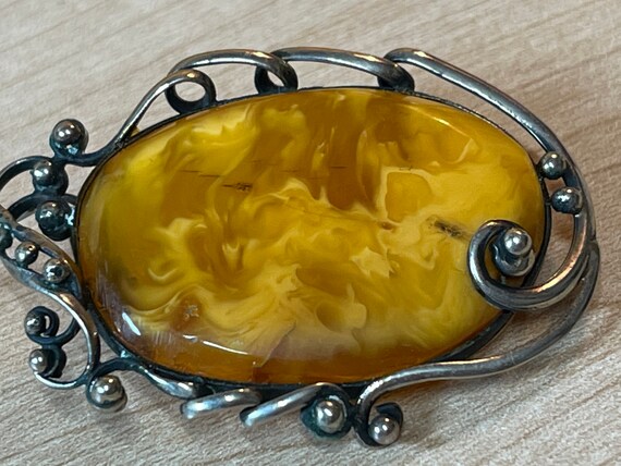 Brooch Amber old exceptionally rarely large Silve… - image 3