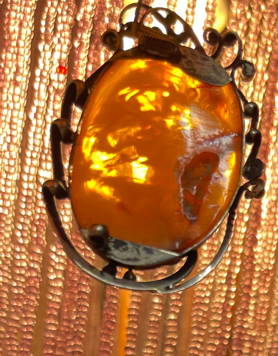 Brooch Amber old exceptionally rarely large Silve… - image 7
