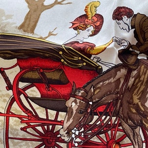 Hermes Pañuelo de seda París La Promenade de Longchamps Philippe Ledoux Carruajes Caballos Damas y caballeros Fina compañía Caramelo