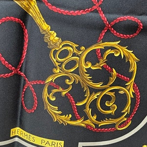Hermes Silk Scarf Paris Les Clefs Caty Latham black red gold very rarely festive business extravagance elegant ladylike