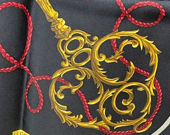 Hermes Silk Scarf Paris Les Clefs Caty Latham black red gold very rarely festive business extravagance elegant ladylike